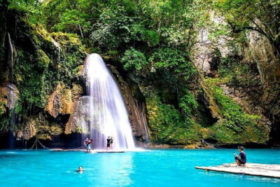 Cebu South Falls: Mantayupan, Kawasan, Inambakan & Aguinid - Mantayupan Falls: tall two-tier cascade and the climbing part